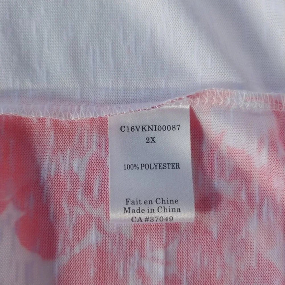 Claire France Knit Top Floral Roses White  Pink Salmon 2X NWT - Picture 8 of 8